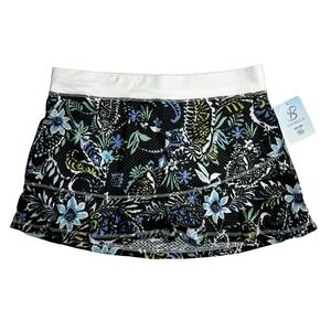 NWT SOFI BELLA Womens 1X Black Floral Print Tennis Skirt with Built-in Shorts